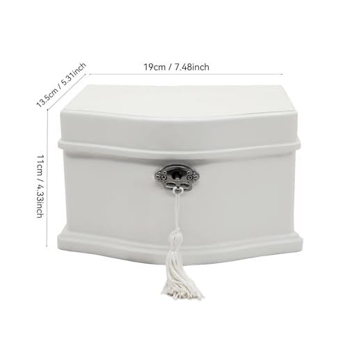 White Wooden Musical Jewelry Box with Spinning Ballerina and Mirror