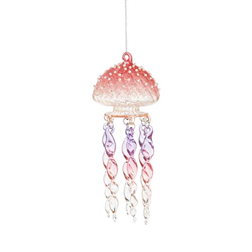 C&F Home Glass Seafoam Pink Jellyfish Hanging Ornament - 6 Inches