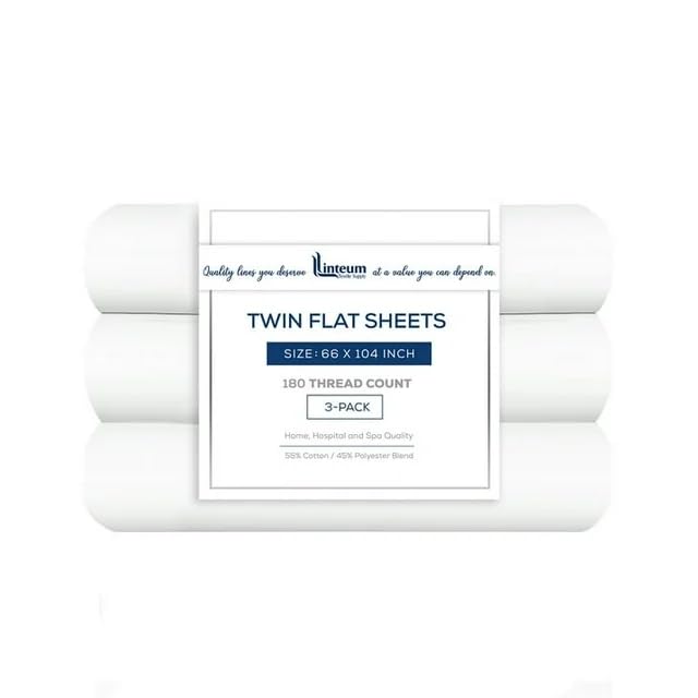 Twin Flat Sheet Set - 3-Pack, 66x104 Inches, Durable Poly Cotton Blend