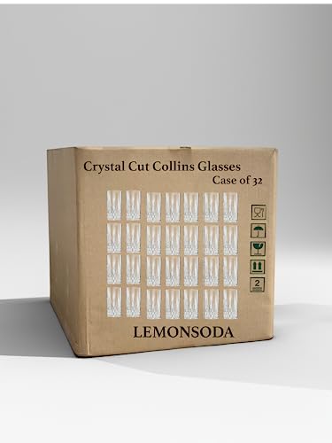 LEMONSODA 12oz Crystal Drinking Glasses Set of 4 - Elegant Barware for Cocktails & Beverages