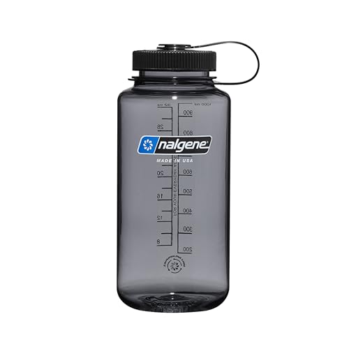 Nalgene 32 oz Wide Mouth Water Bottle Gray with Black Lid Leak Proof