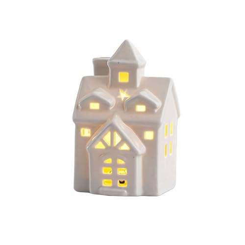 LED Lighted Ceramic White Christmas Village House Tabletop Figurine