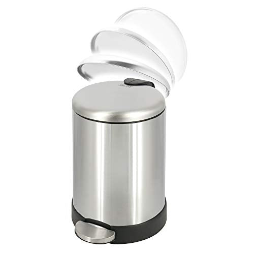 Small Stainless Steel Trash Can with Soft Close Lid and Step Pedal