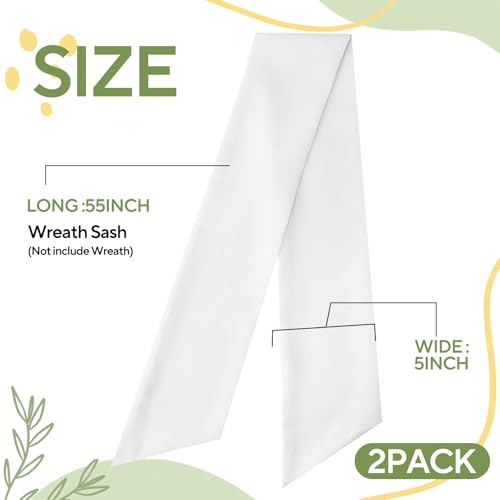 2-Pack White Wreath Sash for Front Door Polyester Garland Ribbon