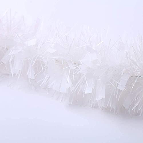 33ft White Metallic Christmas Tinsel Garland for Indoor & Outdoor Decor