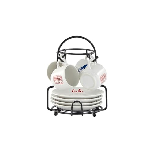 IMUSA Cuban Themed Espresso Coffee Set with Rack, 8 Pieces, 1.5 Oz Cups
