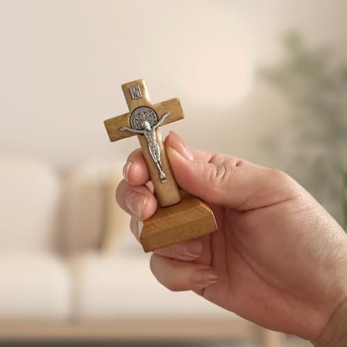 Wooden San Benito Crucifix Standing Cross for Wall or Tabletop Decor