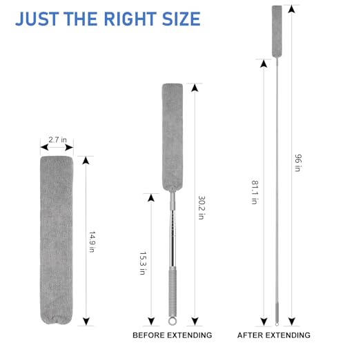 Retractable Gap Duster with 81" Extension Pole & 2 Washable Microfiber Cloths