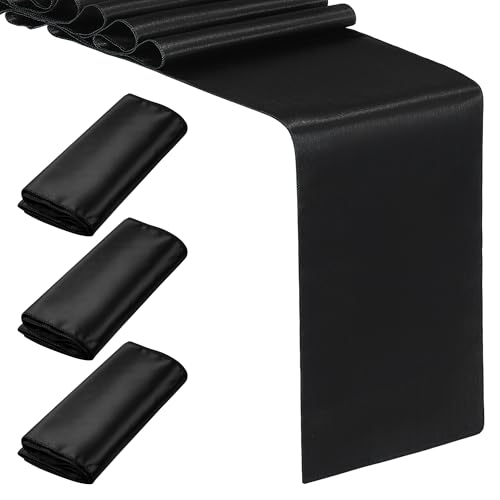 Yeabwps Black Satin Table Runner 12 x 108 Inches, Pack of 4 for Weddings & Parties