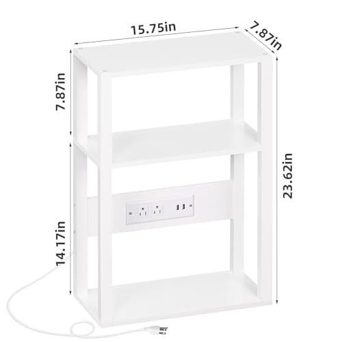 3-Tier Narrow Bedside Table with Charging Station and USB Ports