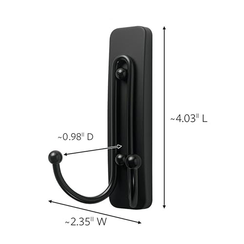 Large Matte Black Adhesive Wall Hooks - Damage-Free Hanging, 2 Pack