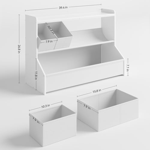 Kids Wooden Toy Storage Organizer with Bookshelf and Removable Bins