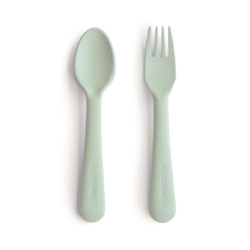 Toddler Fork and Spoon Flatware Set BPA-Free Plastic Sage