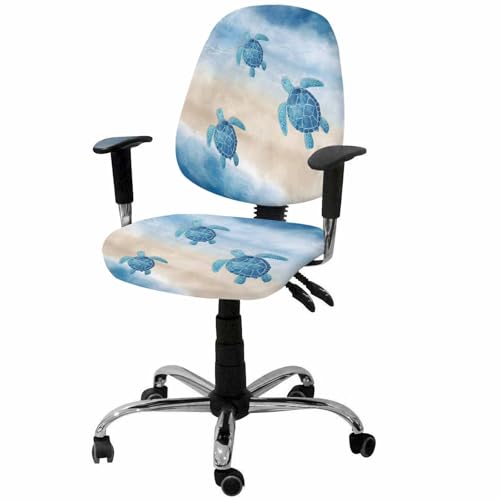 Stretchable Blue Coastal Turtle Office Chair Cover Set
