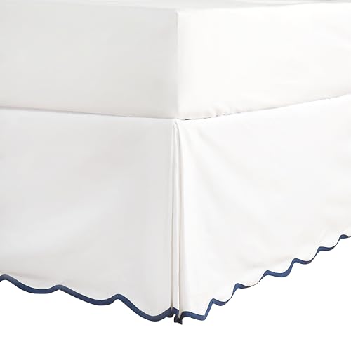 Queen Bed Skirt Scalloped Edge Pleated Dust Ruffle with Anti-Slip Top