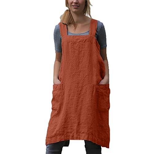 Cotton Linen Cross Back Apron with Pockets for Cooking and Baking