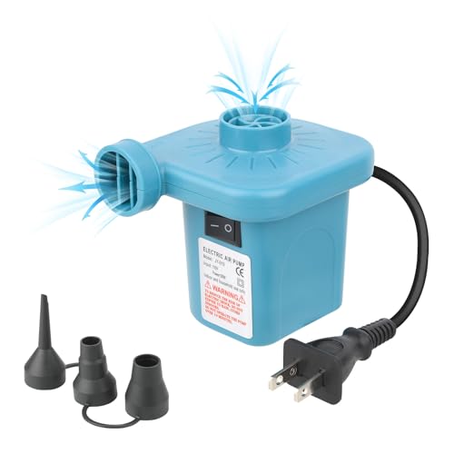 Electric Air Pump for Inflatables - Quick Inflate/Deflate, 3 Nozzles