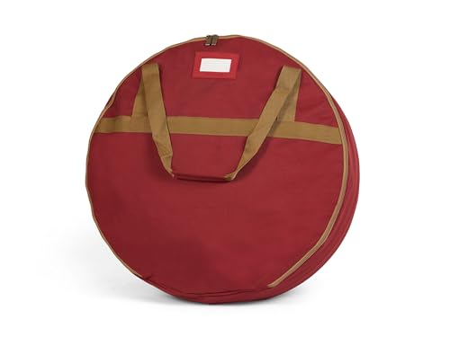 Heavy Duty Polyester Wreath Storage Bag 30" Diameter with Pouch & Handles - Red, Model: Standard, 7"H