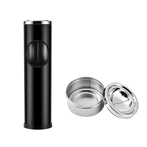 Standing Outdoor Ashtray with Trash Can, Heavy-Duty Metal Cigar Receptacle
