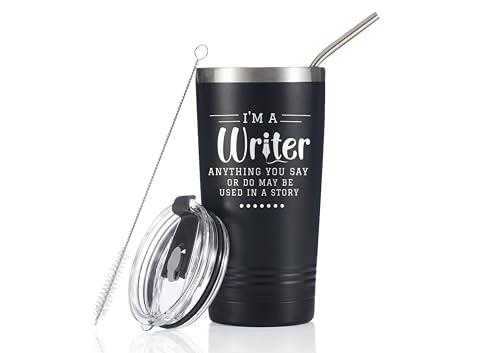Onebttl 20oz Insulated Stainless Steel Tumbler with Straw - Story Black - Gift for Writers, Men & Women