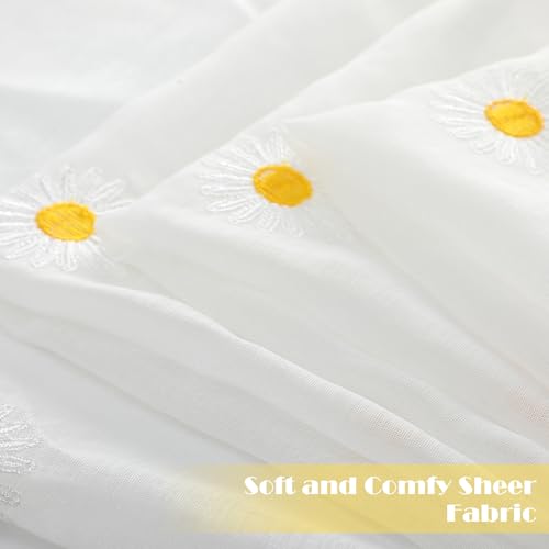 Ivory Daisy Flower Sheer Curtains - 2 Panels, 52x84 Inches