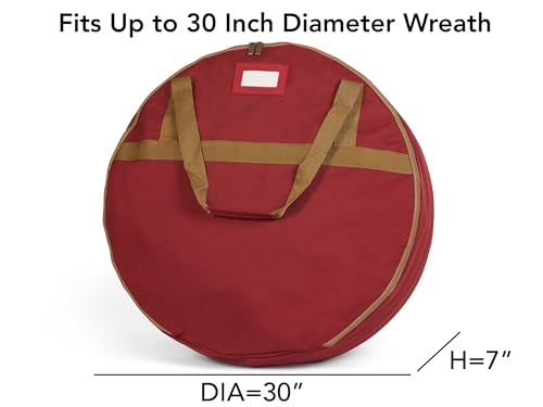 Heavy Duty Polyester Wreath Storage Bag 30" Diameter with Pouch & Handles - Red, Model: Standard, 7"H