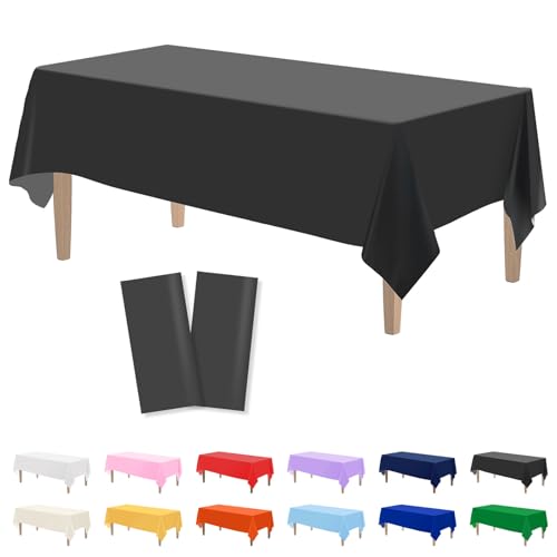 Black Disposable Plastic Tablecloths 2-Pack - 54 x 108" Rectangle Table Covers