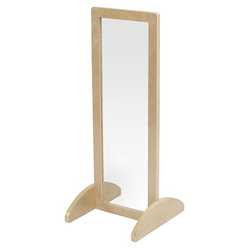 Natural Wood Standing Floor Mirror for Kids - Shatter-Resistant Acrylic