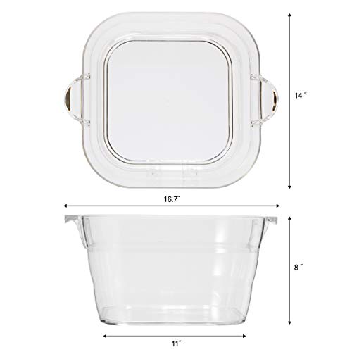 Oggi Acrylic Square Beverage Cooler - 16.75 x 14 Inch Drink Tub with Handles