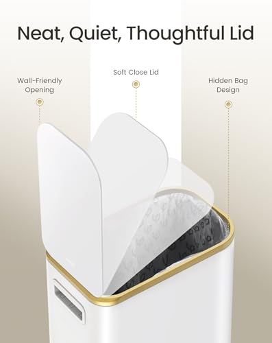Small Bathroom Trash Can 1.3 Gallon White with Gold Lid and Pedal