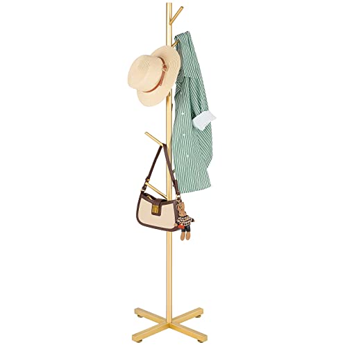 Modern Metal Coat Rack Stand with 8 Hooks - Adjustable Freestanding Hall Tree