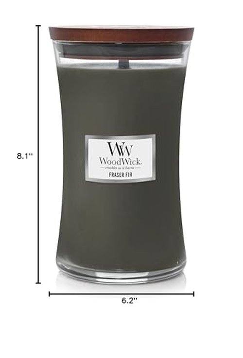WoodWick Large Hourglass Candle Fraser Fir - Premium Soy Blend Wax Pluswick Innovation Wood Wick Made in USA