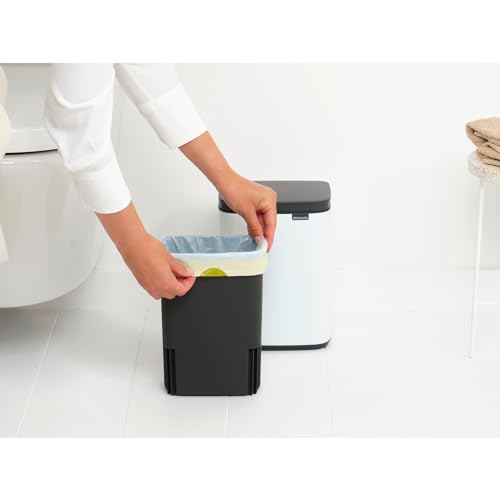 Brabantia Bo XS Lift Open Trash Can | 1.1 Gal / 4L | White | Wall-Mountable/Free Standing Bedroom, Bathroom, Nursery Trash Can, Removable Inner Bucket, Non-Slip Base | + Trash Bags