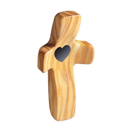 Natural Olive Wood Pocket Cross, Comfort Clinging Cross for Prayer