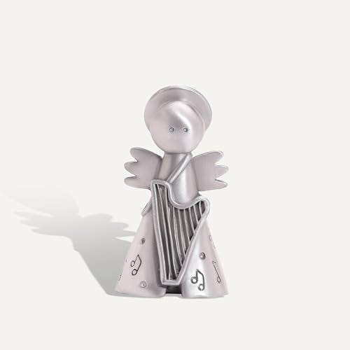 Handmade Pewter Angel with Harp Nativity Figurine - Christmas Decor, 2.5 Inch