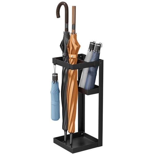 Heavy-Duty Metal Umbrella Stand with Hooks for Entryway Storage
