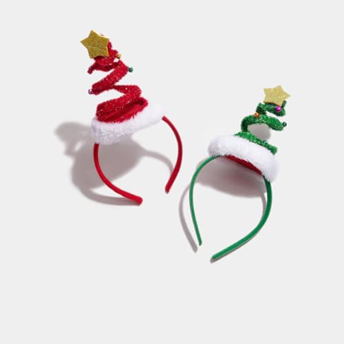 LEKTIST Christmas Headbands - Springy Santa Tree Headband with Bells (Red) for Adults & Kids