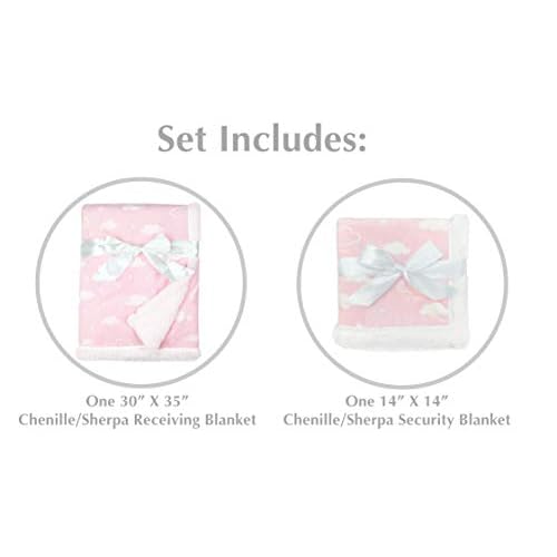 American Baby Company Heavenly Soft Chenille Sherpa Blanket Set, 3D Pink Cloud, for Girls
