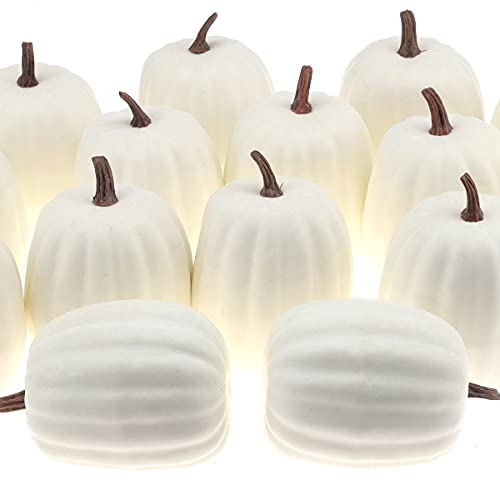 Artificial White Pumpkin Set - 6 Pcs Foam Fall Harvest Halloween Decor