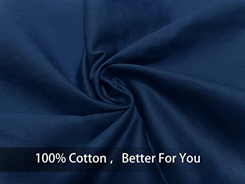 100% Cotton Pillowcase Set, Standard Size 20x26, Navy Blue Zipper Closure