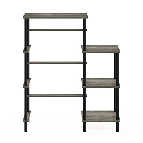 Furinno Turn-N-Tube Toolless 4-Tier Coffee Bar with Mini-Fridge Space - French Oak Grey/Black
