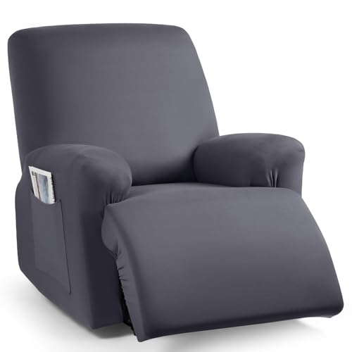 Stretch Recliner Chair Cover - 3-Piece Fitted Slipcover, Dark Gray