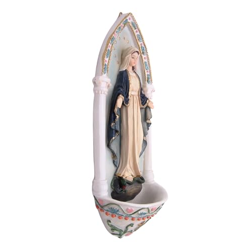 Our Lady of Grace Holy Water Font, 9.25-Inch Hand-Painted Resin Wall Decor