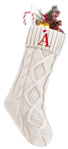 Personalized 18-Inch Cable Knit Christmas Stocking with Embroidered Initial