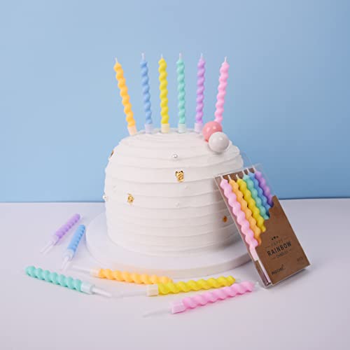 Rainbow Spiral Birthday Candles with Wax-Guard Holders - 24 Pack