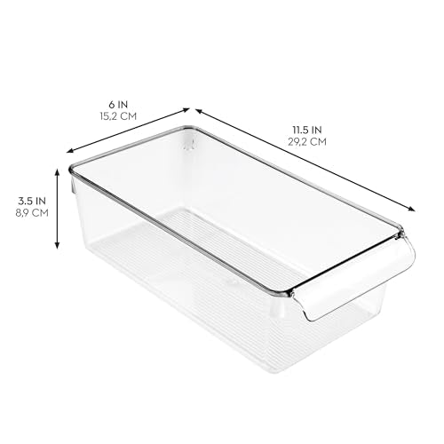 iDesign Fridge Storage Bin with Handle - Fridge Tray for Meats and Cheeses - Set of 4 - Clear