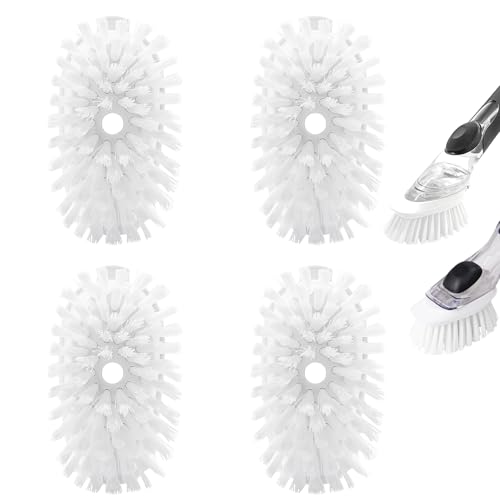 Dish Brush Replacement Heads 4-Pack - Soap Dispensing Refills (White)