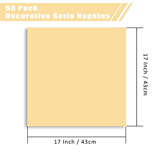 50 Pack Gold Satin Napkins, 17x17 Inch Reusable Cloth Dinner Napkins