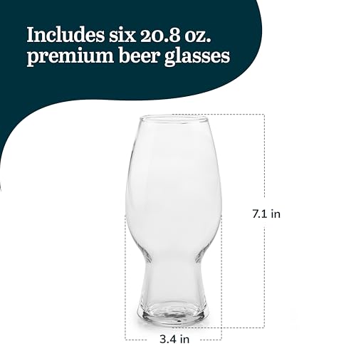 Libbey Entertaining Essentials Tall Craft Beer Glasses - Elegant Beer Glass Set of 6 - IPA Tulip Glasses for Imports, Indian Pale Ales, & Classics