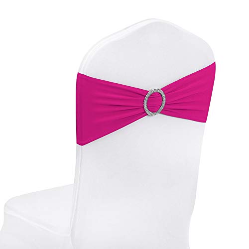 50pcs Fuchsia Spandex Chair Sashes with Buckle Slider for Parties